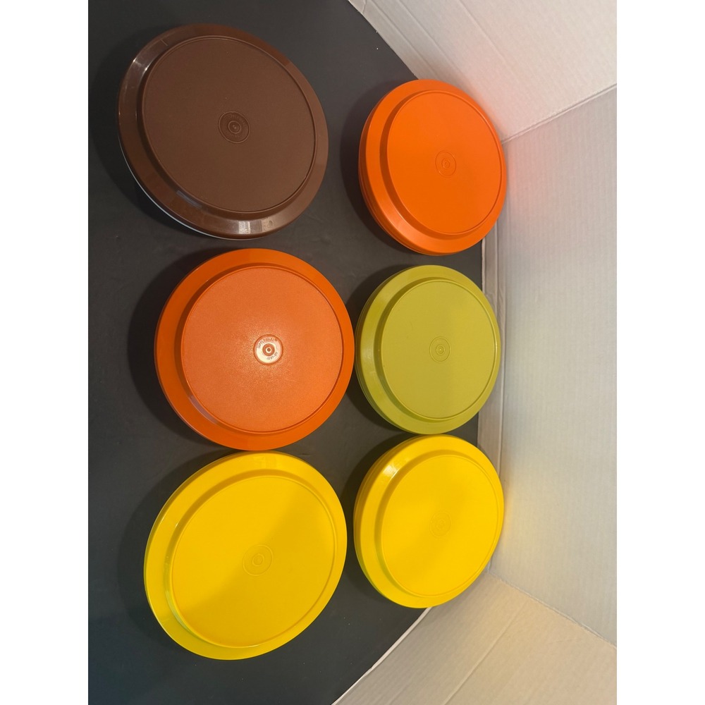 Vintage Tupperware Picnic Plates Set of 6 Harvest Colors Yellow Orange Green 8in